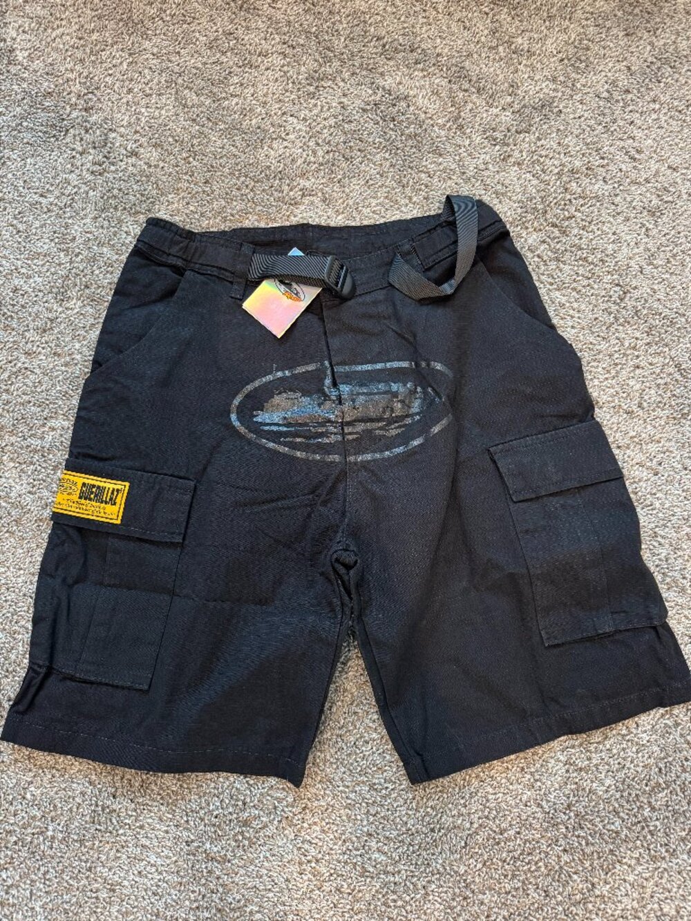 Corteiz Guerillaz Cargo Shorts Black Alcatraz CRTZ Streetwear